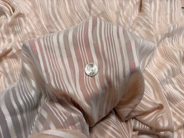 Taupe Metallic Stripe Hi-Multi Chiffon #6 100% Polyester Apparel Dress Sewing Light Weight Woven Fabric 58"-60" Wide By The Yard