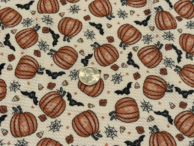 Brittany Frost Designs Pumpkin Bat Bullet Print #2034 Ribbed Scuba Double Knit Stretch Poly Spandex Apparel Craft Fabric 58"-60" Wide BTY