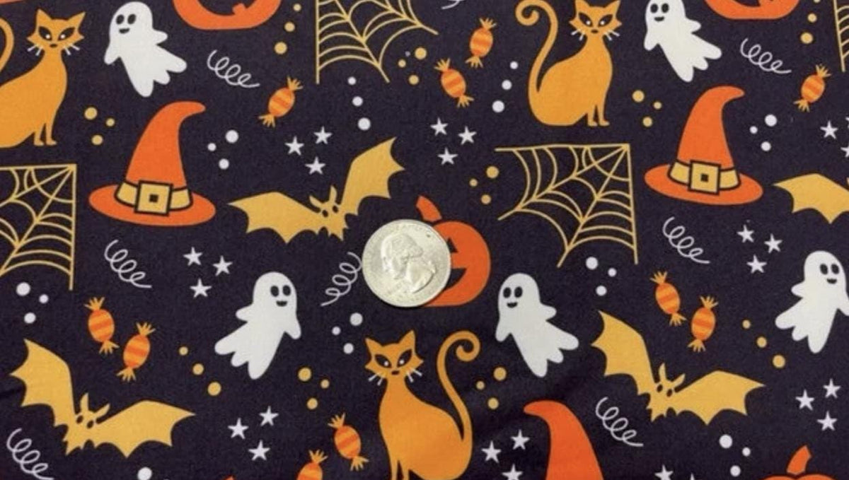 Swimwear Fabric Halloween Cat Ghost Activewear Print #595 Polyester Spandex Stretch By The Yard