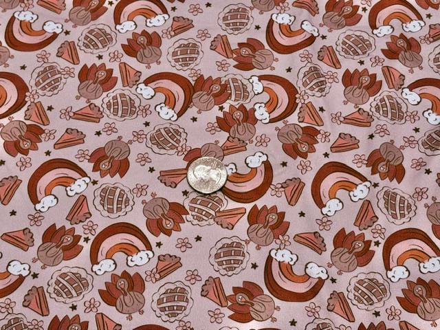Brittany Frost Designs Thanksgiving DBP Print #2044 Double Brushed Polyester Spandex Apparel Stretch Fabric 190 GSM 58"-60" Wide By The Yard