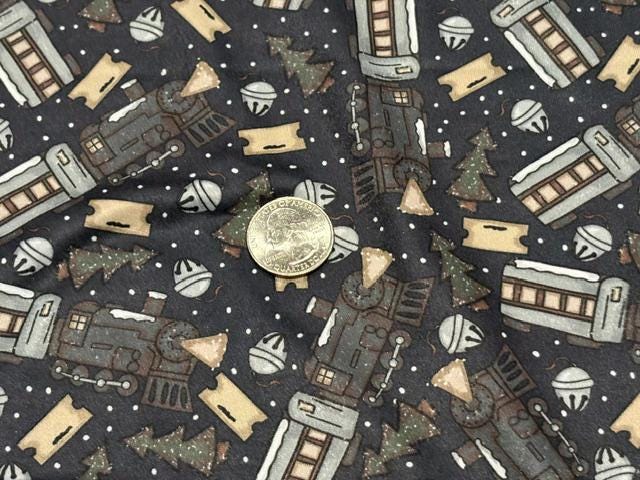 250 GSM DBP Brittany Frost Designs Xmas Trains Print #2061 Double Brushed Polyester Spandex Apparel Stretch Fabric 58"-60" Wide By The Yard