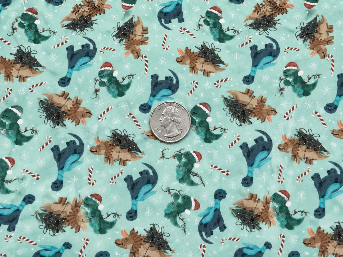 Brittany Frost Designs Xmas Dinos Super Scuba Techno Print #2055 Double Knit Stretch Fabric Poly Spandex Fabric 58"-60" Wide By The Yard