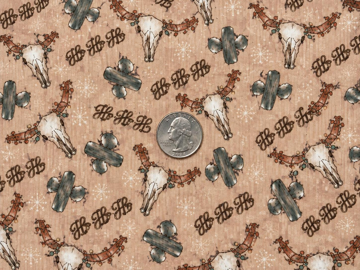 4x2 Rib Knit Brittany Frost Designs Western Christmas DBP Print #2056 Spandex Stretch 190GSM Fabric 58"-60" Wide By The Yard