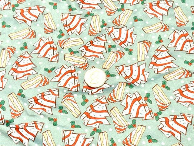 250 GSM DBP Brittany Frost Designs Xmas Cake Print #2048 Double Brushed Polyester Spandex Apparel Stretch Fabric 58"-60" Wide By The Yard