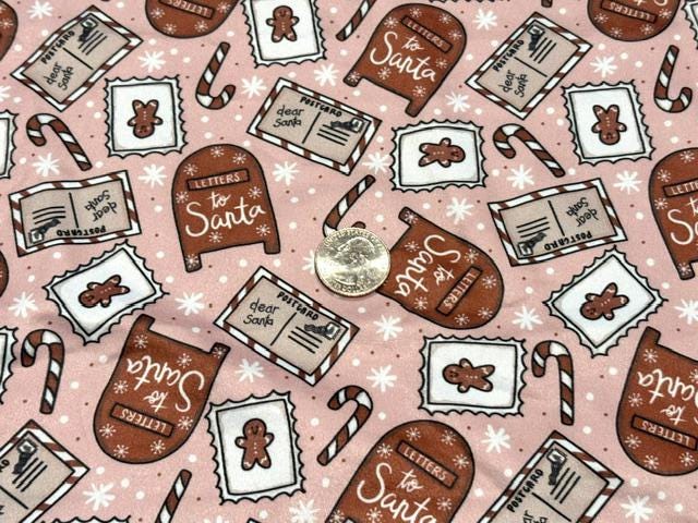 250 GSM DBP Brittany Frost Santas Letters Print #2058 Double Brushed Polyester Spandex Apparel Stretch Fabric 58"-60" Wide By The Yard
