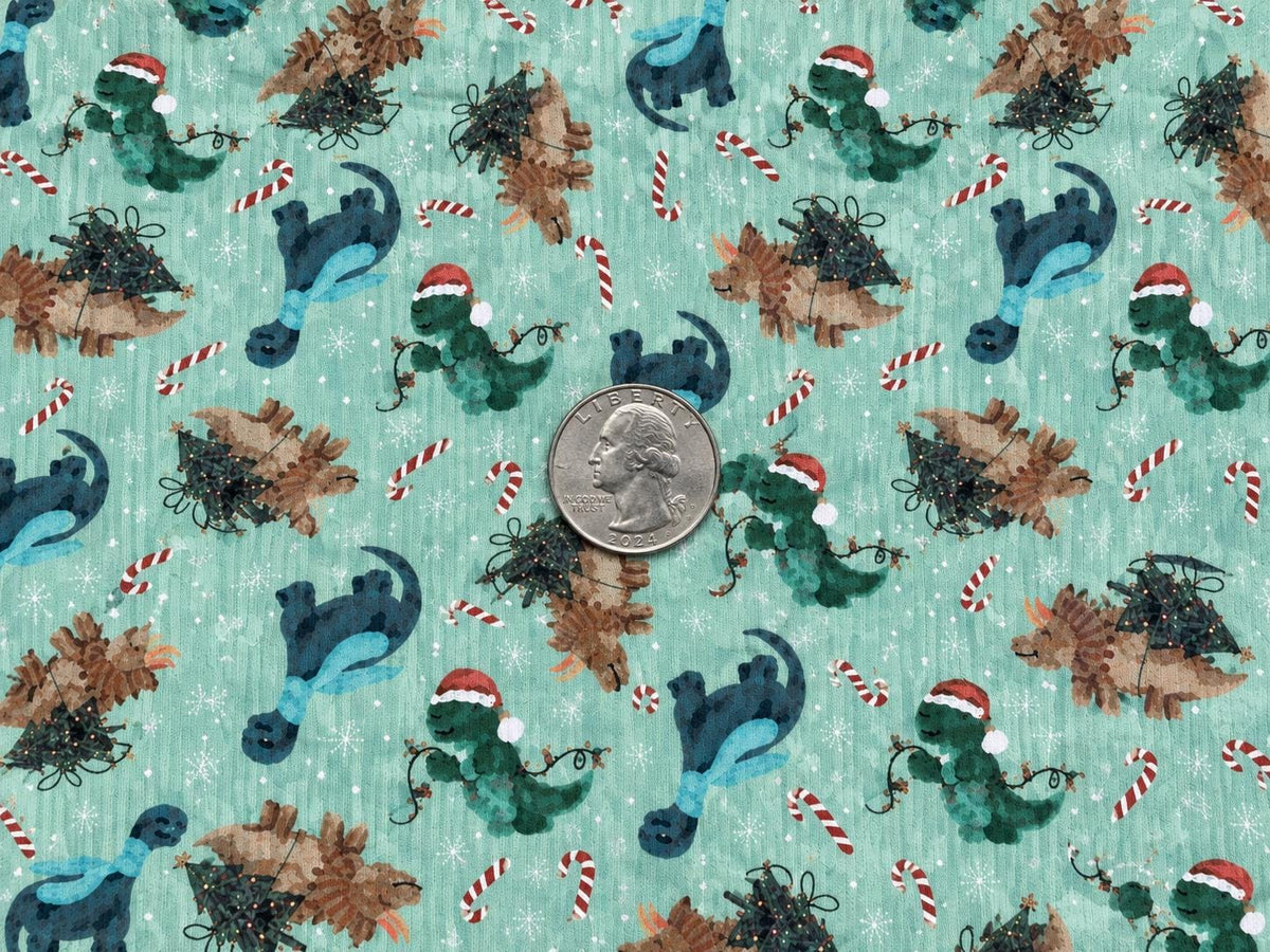4x2 Rib Knit Brittany Frost Designs Christmas Dinos DBP Print #2055 Spandex Stretch 190GSM Fabric 58"-60" Wide By The Yard