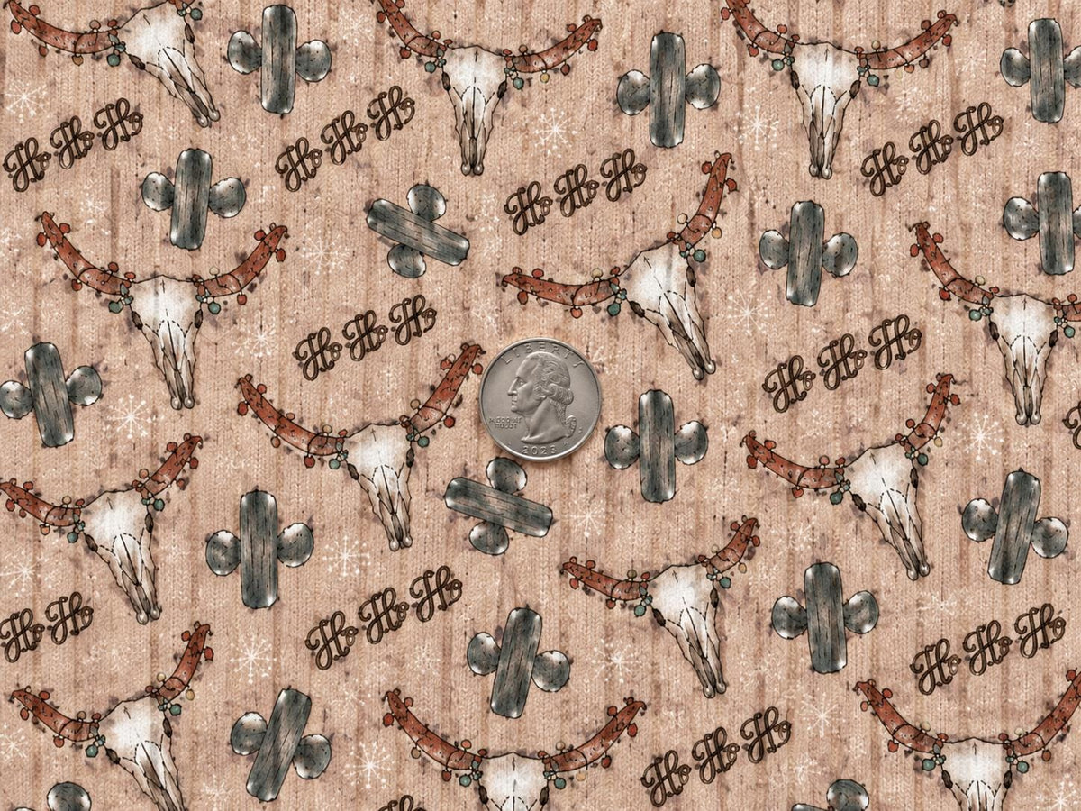 8x3 Rib Brittany Frost Designs Western Christmas DBP Knit Print #2056 Poly Spandex Stretch 190GSM Apparel Fabric 58"-60" Wide By The Yard