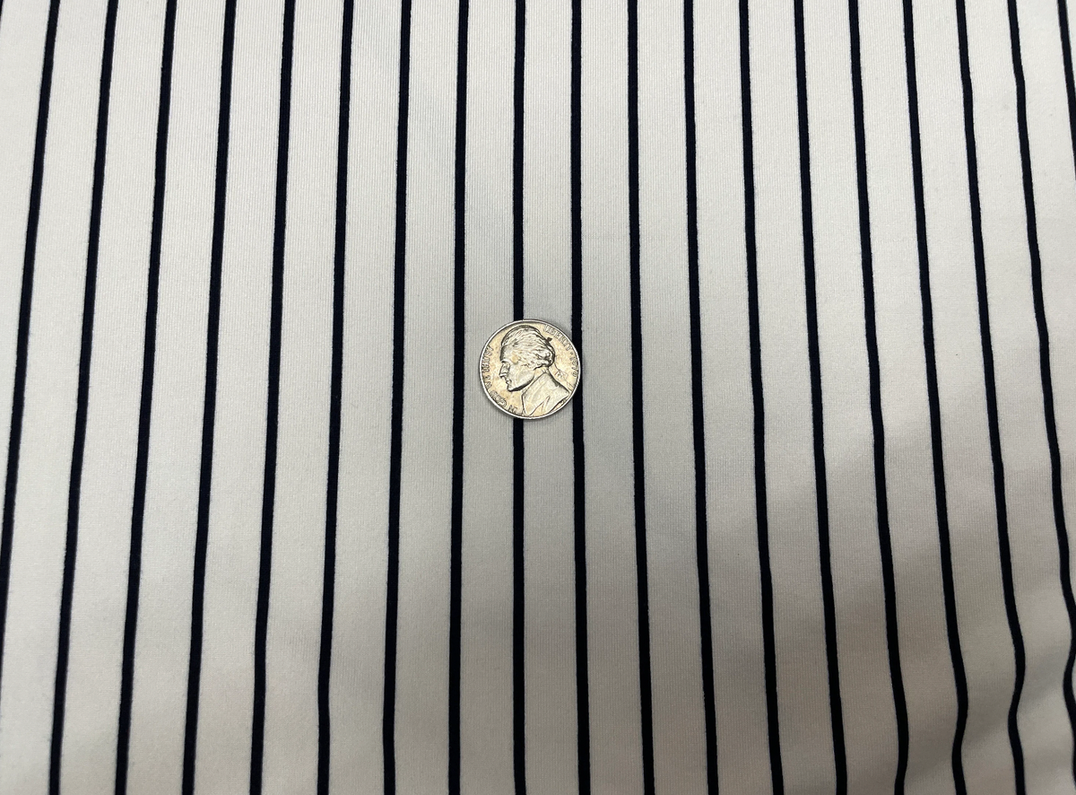 Navy White Vertical Stripe DBP Print #367 Double Brushed Polyester Spandex Apparel Stretch Fabric 190 GSM 58"-60" Wide By The Yard
