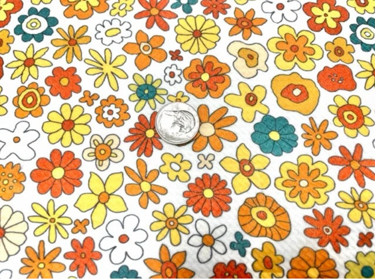Retro Fall Floral Flower Bullet Print #724 Ribbed Scuba Techno Double Knit 2-Way Stretch Poly Spandex Apparel Craft Fabric 58"-60" Wide BTY