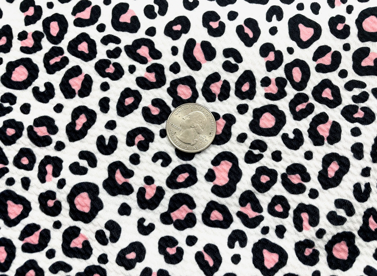 Leopard Pink White Bullet Print #515 Ribbed Scuba Techno Double Knit 2-Way Stretch Poly Spandex Apparel Craft Fabric 58"-60" Wide BTY