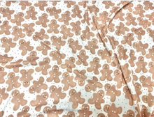 Load image into Gallery viewer, 4x2 Rib Knit Brittany Frost Designs Gingerbread Man DBP Print #435 Double Brush Poly Spandex Stretch 190GSM Fabric 58"-60" Wide By The Yard