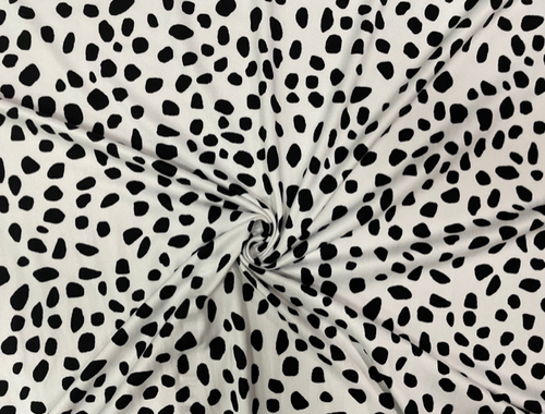 Dalmatian White Black DBP Print #228 Double Brushed Polyester Spandex Apparel Stretch Fabric 190 GSM 58