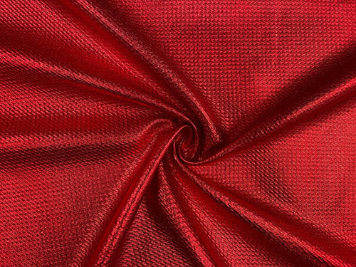Shiny Red Pleather #204 Bullet Ribbed Scuba Techno Double Knit 2-Way Stretch Polyester Spandex Apparel Craft Fabric 58"-60" Wide By The Yard