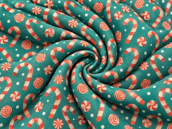 Candy Cane Super Scuba Techno Print #2063 Double Knit Stretch Fabric Poly Spandex Fabric 58"-60" Wide By The Yard