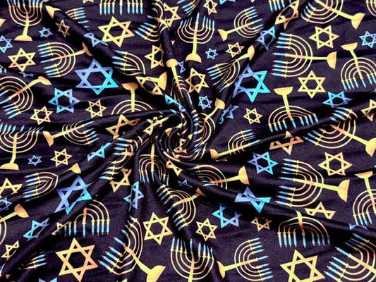 Hanukkah Menorah DBP Print #2062 Double Brushed Polyester Spandex Apparel Stretch Fabric 190 GSM 58"-60" Wide By The Yard