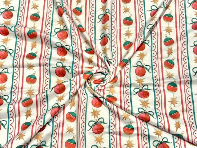 Christmas Tree Ornaments DBP Print #2072 Double Brushed Polyester Spandex Apparel Stretch Fabric 190 GSM 58"-60" Wide By The Yard