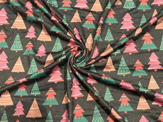 Christmas Tree DBP Print #2079 Double Brushed Polyester Spandex Apparel Stretch Fabric 190 GSM 58"-60" Wide By The Yard