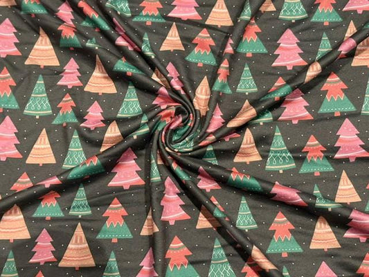 Christmas Tree DBP Print #2079 Double Brushed Polyester Spandex Apparel Stretch Fabric 190 GSM 58"-60" Wide By The Yard