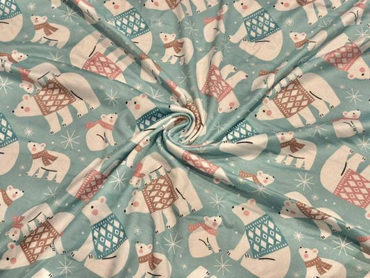 250 GSM DBP Polar Bear Print #2067 Double Brushed Polyester Spandex Apparel Stretch Fabric 58"-60" Wide By The Yard
