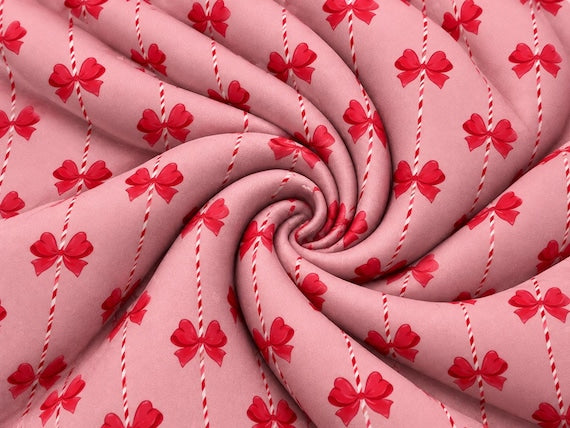 Candy Cane Bow Super Scuba Techno Print #2064 Double Knit Stretch Fabric Poly Spandex Fabric 58"-60" Wide By The Yard