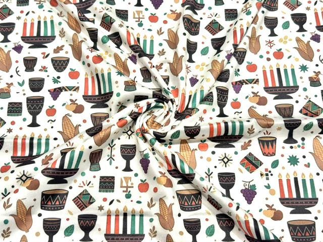 Kwanzaa DBP Print #2098 Double Brushed Polyester Spandex Apparel Stretch Fabric 190 GSM 58"-60" Wide By The Yard