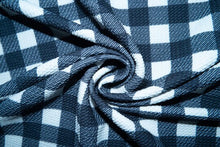 Load image into Gallery viewer, Black White Buffalo Plaid Bullet Print #85 Ribbed Scuba Techno Double Knit Poly Spandex Apparel Craft Fabric 58&quot;-60&quot; Wide BTY