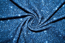Load image into Gallery viewer, Navy Glitter Bullet Print #83 Ribbed Scuba Techno Double Knit Poly Spandex Apparel Craft Fabric 58&quot;-60&quot; Wide BTY