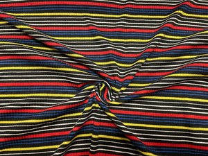 Rainbow Stripe Rib Knit Print #27 4x2 Jersey Knit Polyester Rayon Spandex Stretch 190GSM Apparel Fabric 58"-60" Wide By The Yard