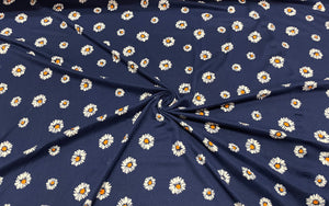 Daisy Floral Navy DBP Print #253 Double Brushed Polyester Peach Spandex Apparel Stretch Fabric 190 GSM 58"-60" Wide By The Yard