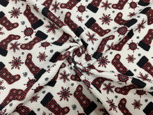 Load image into Gallery viewer, X-mas Stocking Plaid Bullet Print #403 Ribbed Scuba Techno Double Knit 2-Way Stretch Poly Spandex Apparel Craft Fabric 58&quot;-60&quot; Wide BTY
