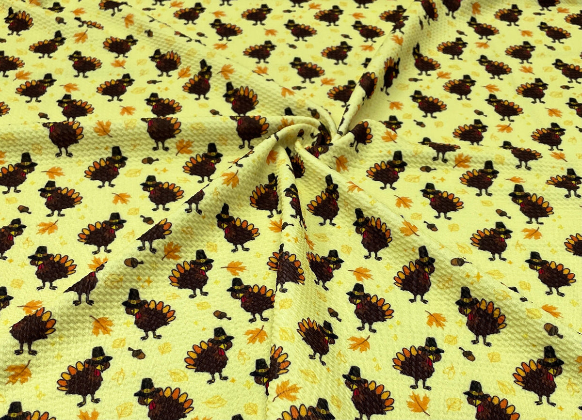 Thanksgiving Turkey Bullet Print #404 Ribbed Scuba Techno Double Knit 2-Way Stretch Poly Spandex Apparel Craft Fabric 58"-60" Wide BTY