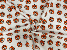 Load image into Gallery viewer, Masked Halloween Pumpkins Bullet Print #443 Ribbed Scuba Techno Double Knit 2-Way Stretch Poly Spandex Apparel Craft Fabric 58&quot;-60&quot; Wide BTY