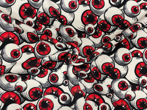 Scary Eyeballs Bullet Print #447 Ribbed Scuba Techno Double Knit 2-Way Stretch Poly Spandex Apparel Craft Fabric 58"-60" Wide BTY