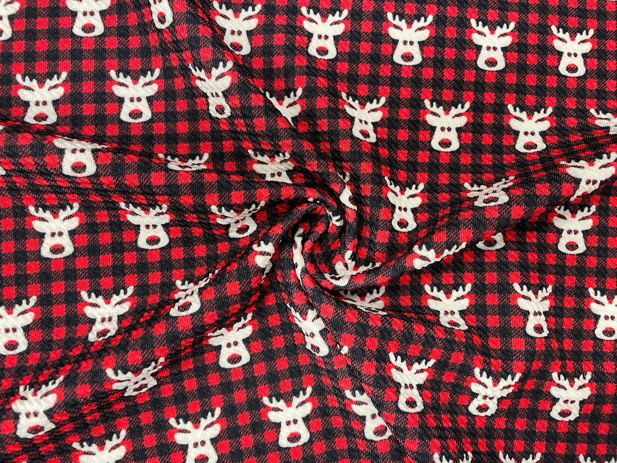 Buffalo Plaid Rudolph Bullet Print #449 Ribbed Scuba Techno Double Knit 2-Way Stretch Poly Spandex Apparel Craft Fabric 58"-60" Wide BTY