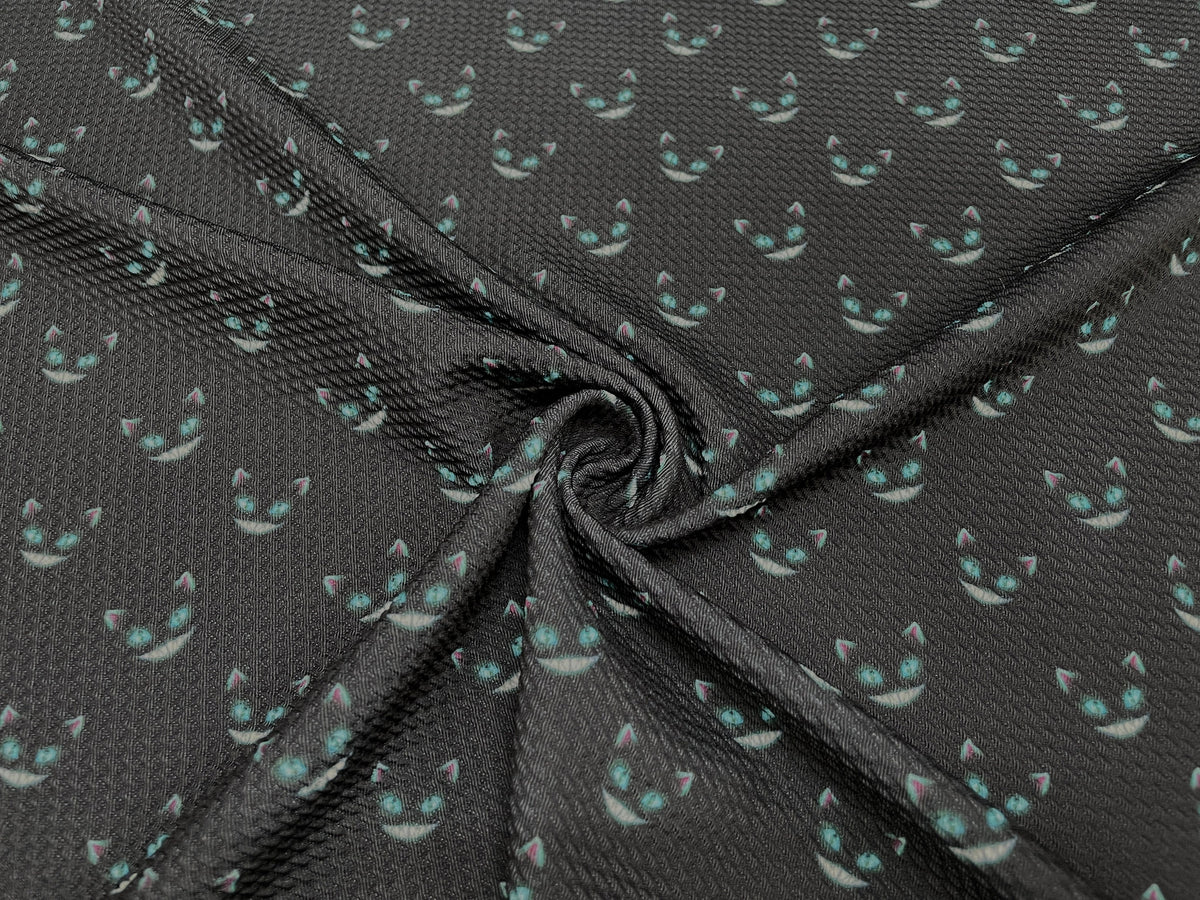 Cheshire Cat Spooky Bullet Print #408 Ribbed Scuba Techno Double Knit 2-Way Stretch Poly Spandex Apparel Craft Fabric 58"-60" Wide BTY