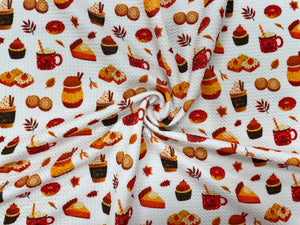 Pumpkin Spice Latte Bullet Print #434 Ribbed Scuba Techno Double Knit 2-Way Stretch Poly Spandex Apparel Craft Fabric 58"-60" Wide BTY