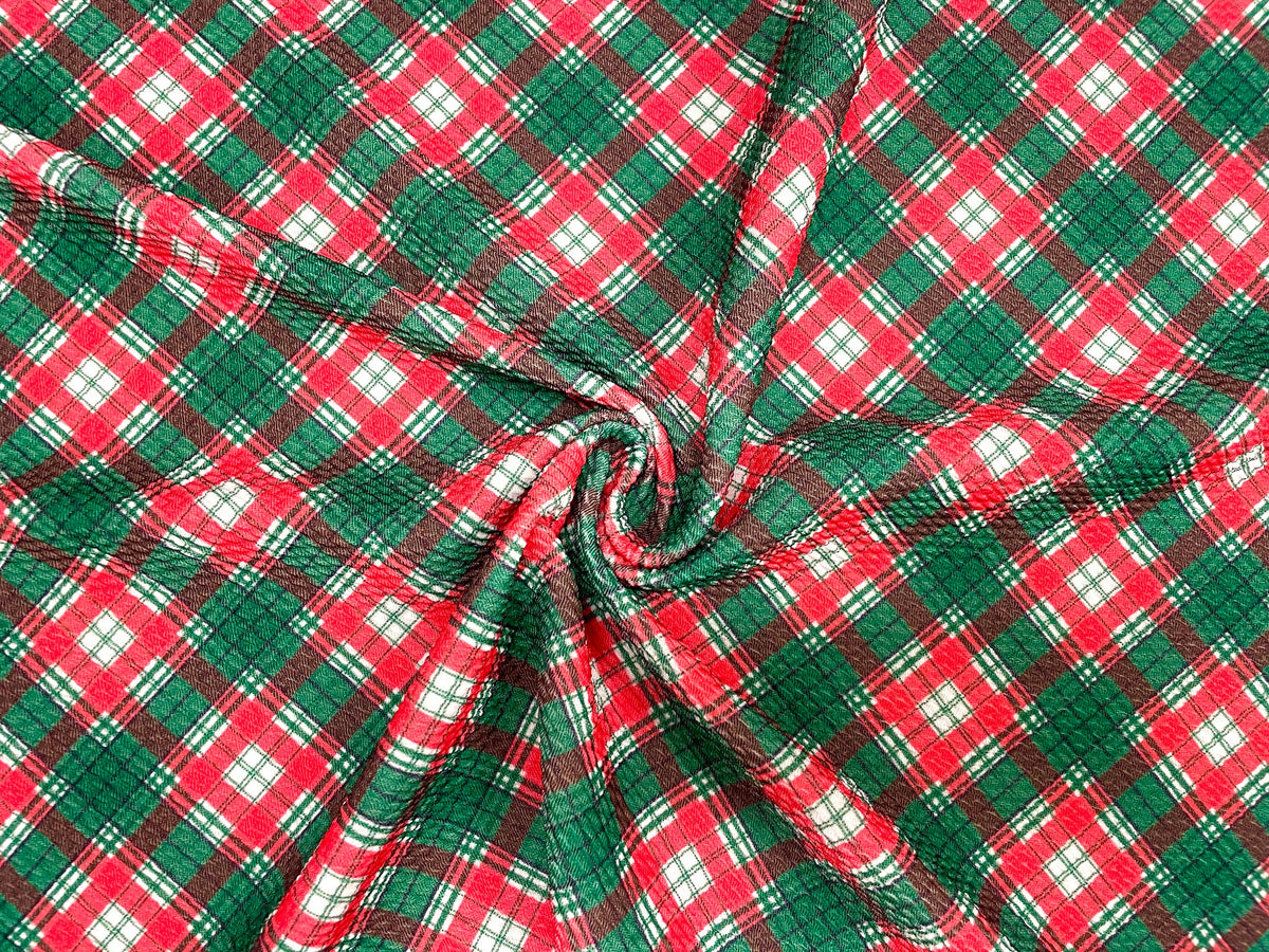 Christmas Plaid Bullet Print #442 Ribbed Scuba Techno Double Knit 2-Way Stretch Poly Spandex Apparel Craft Fabric 58"-60" Wide BTY