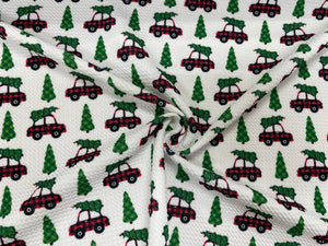 Christmas Truck Plaid Bullet Print #446 Ribbed Scuba Techno Double Knit 2-Way Stretch Poly Spandex Apparel Craft Fabric 58"-60" Wide BTY