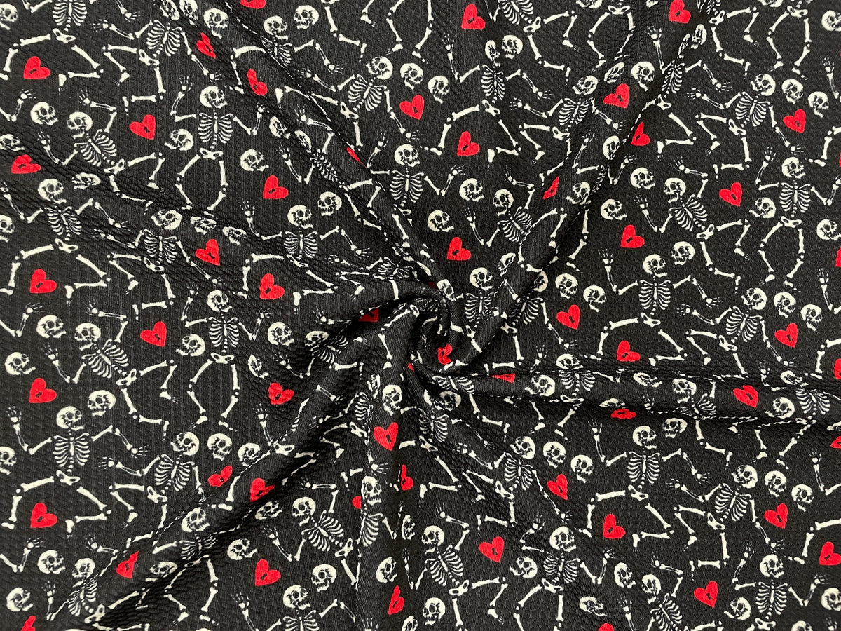 Skeleton Heart Bullet Print #464 Ribbed Scuba Techno Double Knit 2-Way Stretch Poly Spandex Apparel Craft Fabric 58"-60" Wide BTY