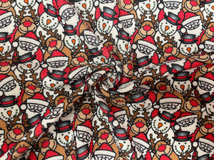 Santa Rudolph Frosty Bullet Print #473 Ribbed Scuba Techno Double Knit 2-Way Stretch Poly Spandex Apparel Craft Fabric 58"-60" Wide BTY