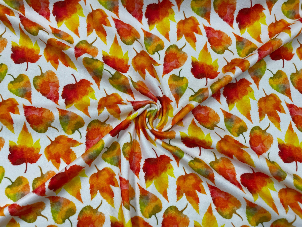 Fall Leaves DBP Print #289 Double Brushed Polyester Spandex Apparel Stretch Fabric 190 GSM 58"-60" Wide By The Yard