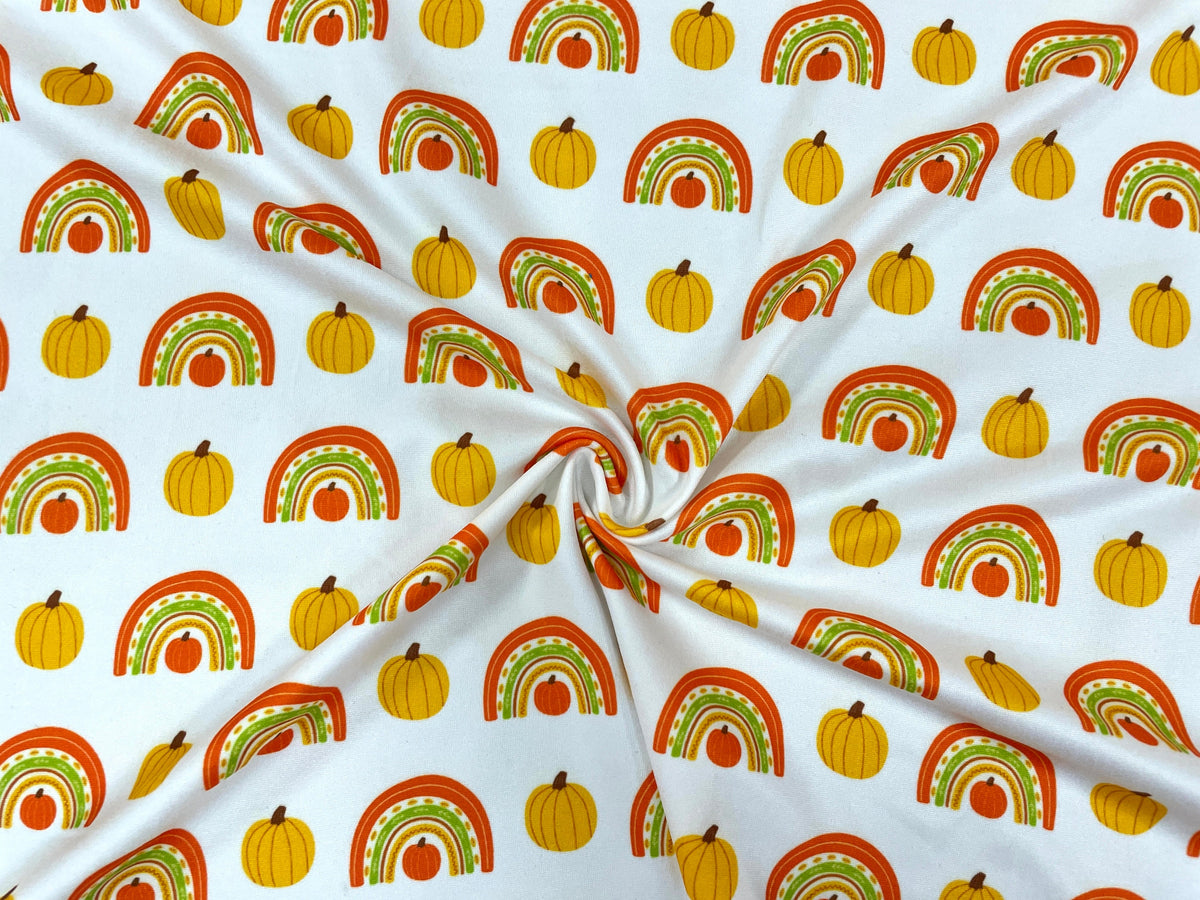 Fall Rainbow Pumpkin DBP Print #329 Double Brushed Polyester Spandex Apparel Stretch Fabric 190 GSM 58"-60" Wide By The Yard