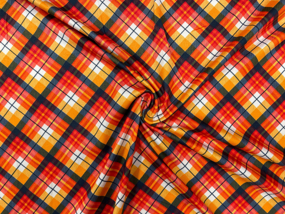 Fall Plaid DBP Print #330 Double Brushed Polyester Spandex Apparel Stretch Fabric 190 GSM 58"-60" Wide By The Yard