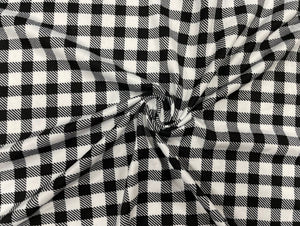 1/2" Buffalo Plaid Black White DBP Print #338 Double Brushed Polyester Spandex Apparel Stretch Fabric 190 GSM 58"-60" Wide By The Yard