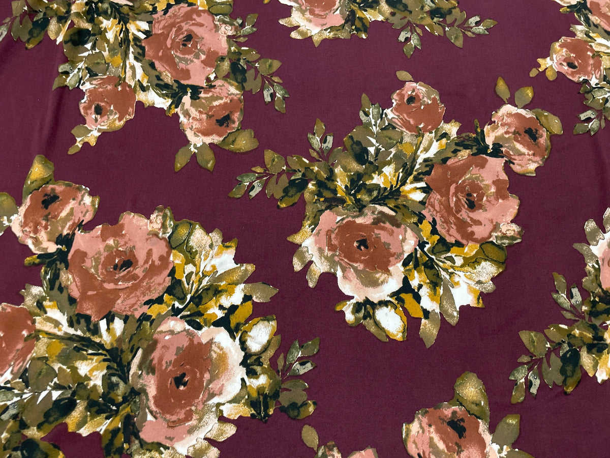 Classic Floral DBP Print #363 Double Brushed Polyester Spandex Apparel Stretch Fabric 190 GSM 58"-60" Wide By The Yard