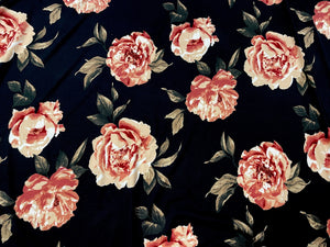 Floral Rose DBP Print #358 Double Brushed Polyester Spandex Apparel Stretch Fabric 190 GSM 58"-60" Wide By The Yard