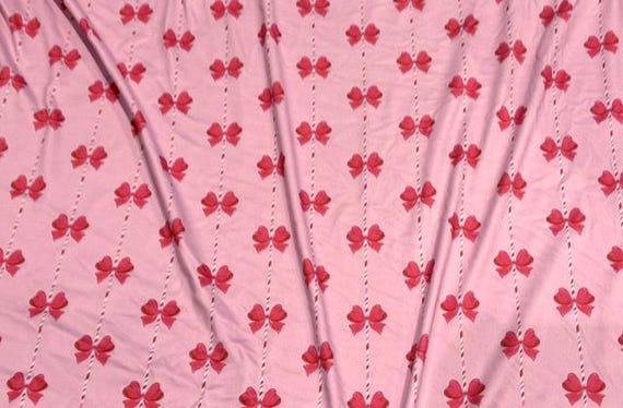 Candy Cane Bow Super Scuba Techno Print #2064 Double Knit Stretch Fabric Poly Spandex Fabric 58"-60" Wide By The Yard
