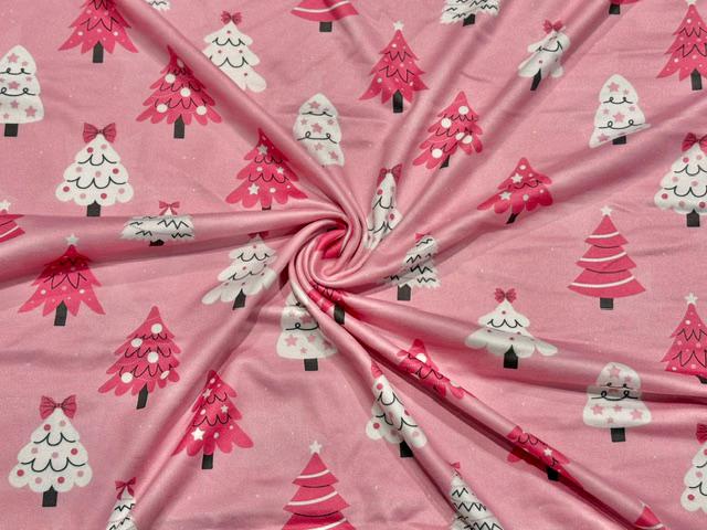 Christmas Trees DBP Print #2084 Double Brushed Polyester Spandex Apparel Stretch Fabric 190 GSM 58"-60" Wide By The Yard