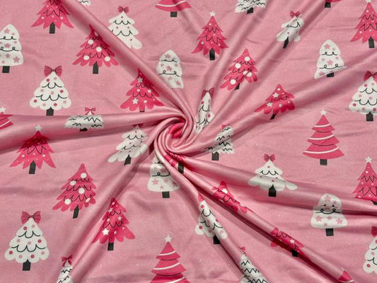 Christmas Trees DBP Print #2084 Double Brushed Polyester Spandex Apparel Stretch Fabric 190 GSM 58"-60" Wide By The Yard