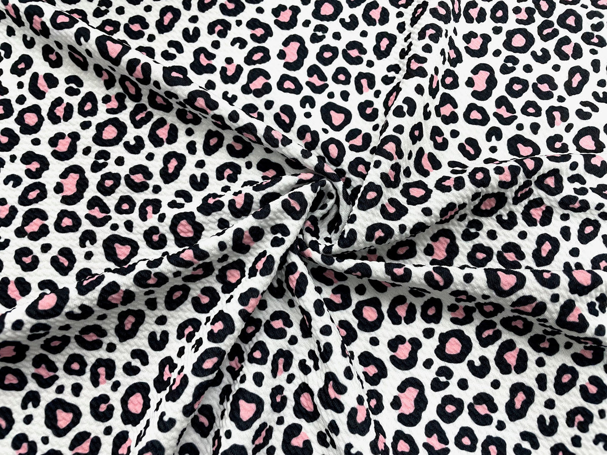 Leopard Pink White Bullet Print #515 Ribbed Scuba Techno Double Knit 2-Way Stretch Poly Spandex Apparel Craft Fabric 58"-60" Wide BTY